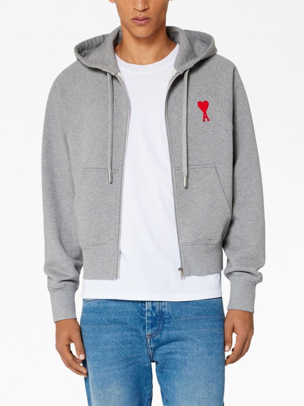 AMI Paris - Sweat à capuche zippé grey Broderie Ami De Cœur - Lothaire