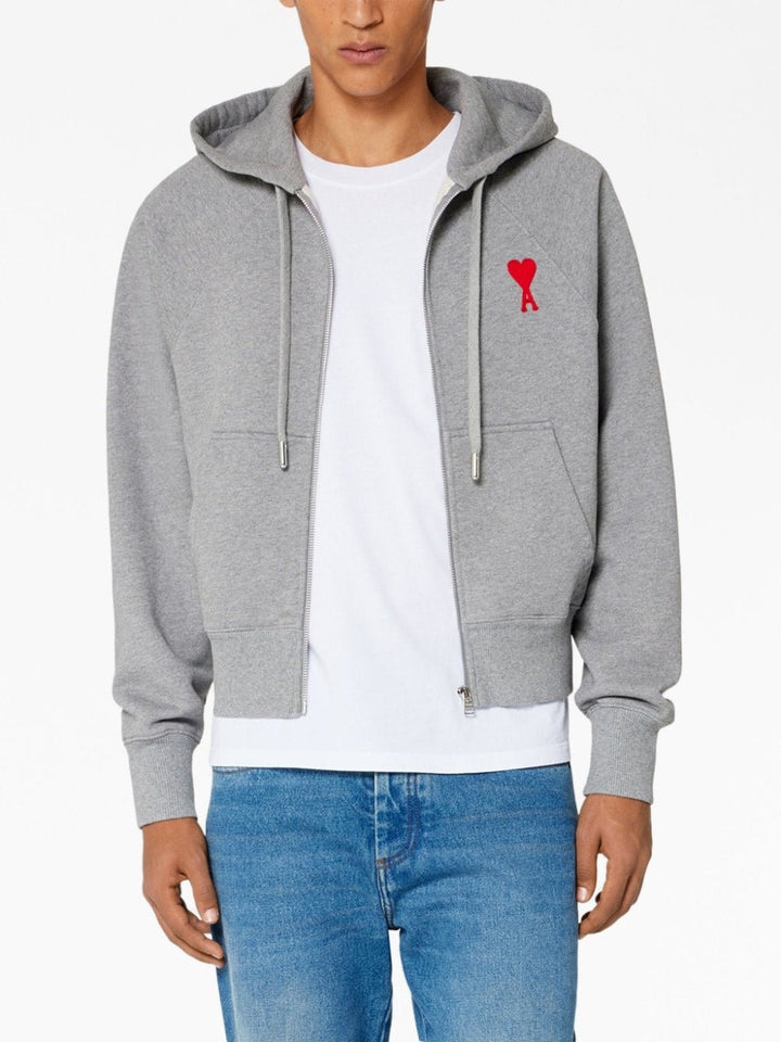 AMI Paris - Sweat à capuche zippé grey Broderie Ami De Cœur - Lothaire