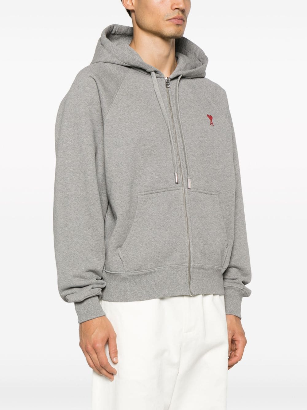AMI Paris - Sweat à capuche zippé Gris Ami De Cœur - Lothaire