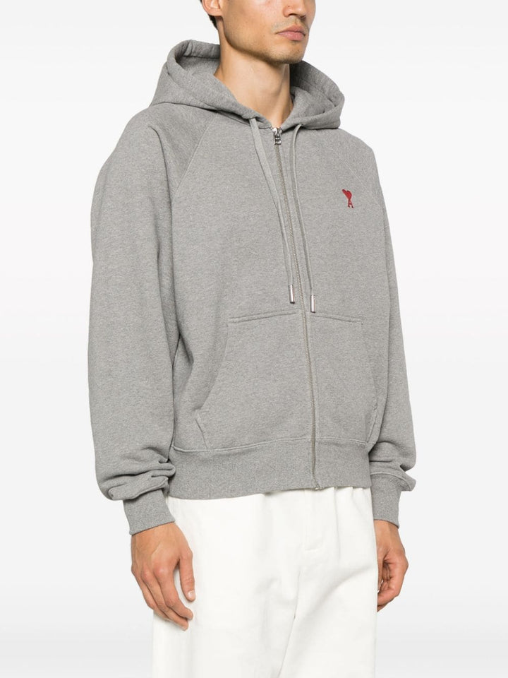AMI Paris - Sweat à capuche zippé Gris Ami De Cœur - Lothaire