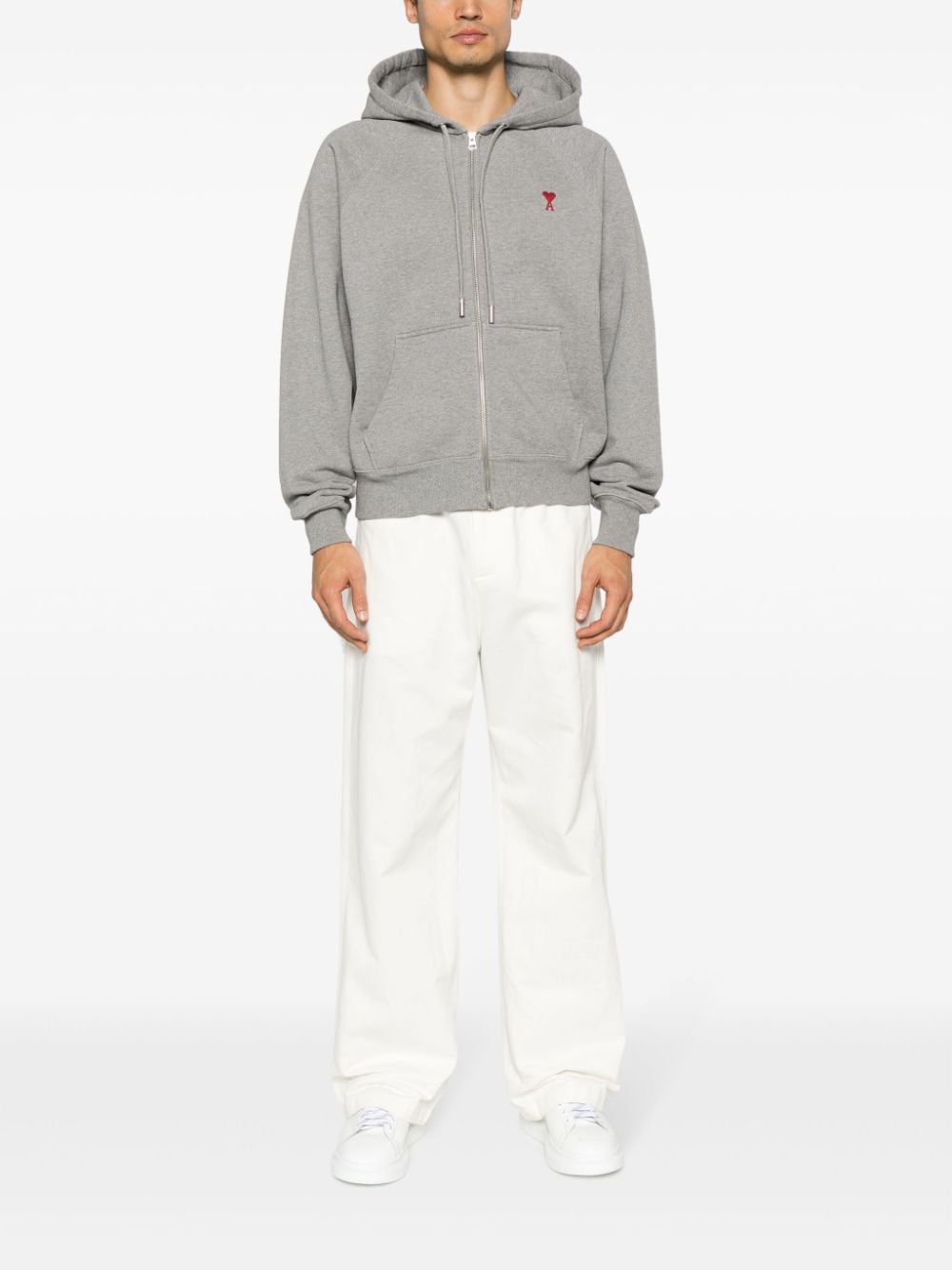 AMI Paris - Sweat à capuche zippé Gris Ami De Cœur - Lothaire