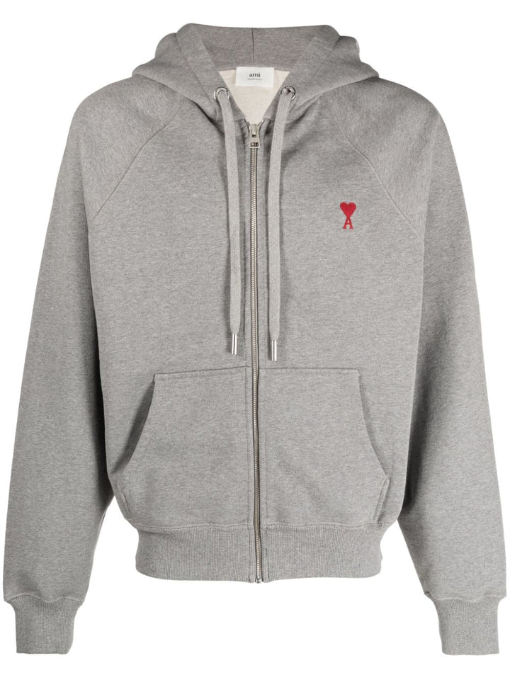 AMI Paris - Sweat à capuche zippé Gris Ami De Cœur - Lothaire