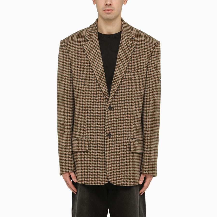 Balenciaga - Veste droite à motif pied-de-poule beige - Lothaire