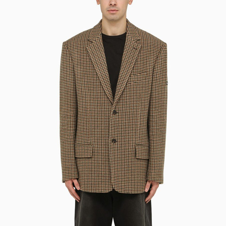 Balenciaga - Veste droite à motif pied-de-poule beige - Lothaire