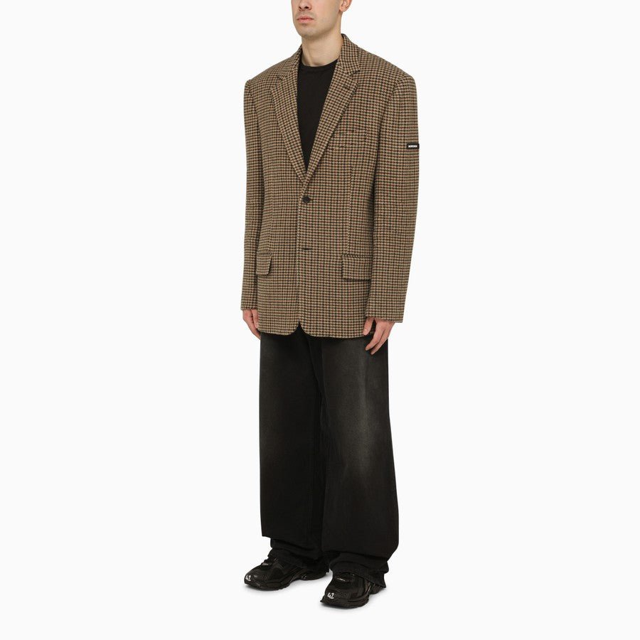 Balenciaga - Veste droite à motif pied-de-poule beige - Lothaire