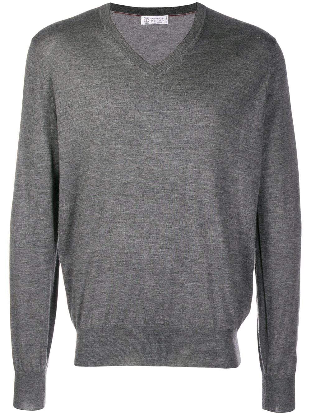 Brunello Cucinelli Pull à col v gris - Lothaire boutiques (7036969058469)