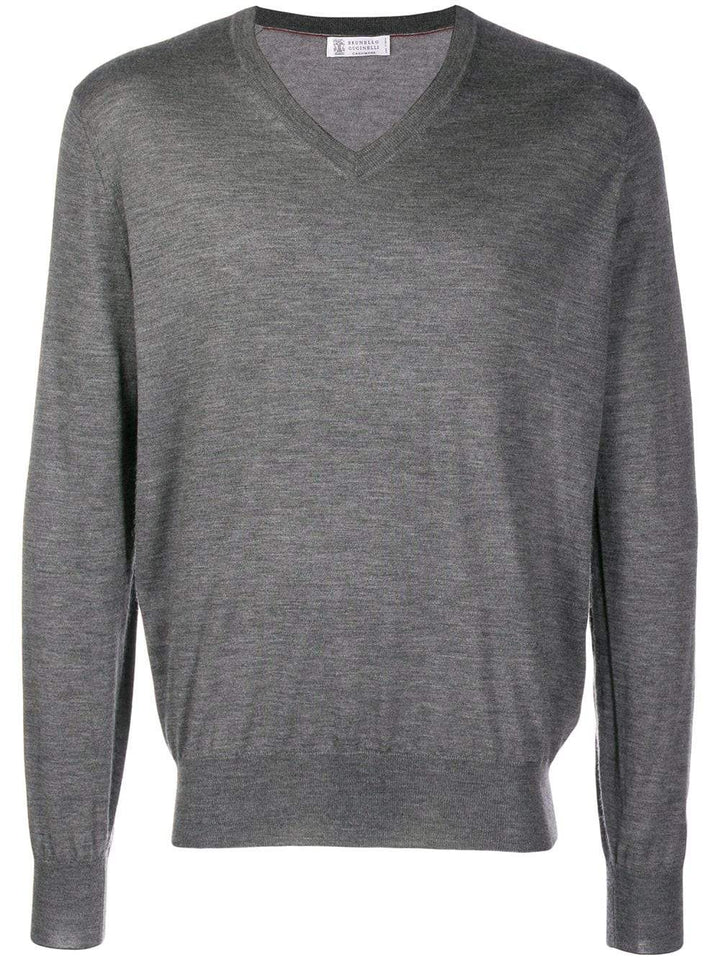 Brunello Cucinelli Pull à col v gris - Lothaire boutiques (7036969058469)
