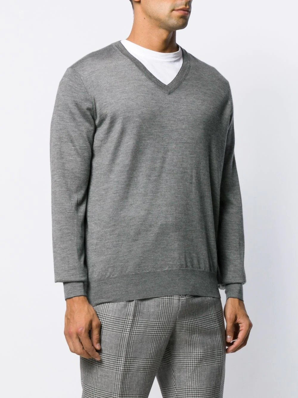 Brunello Cucinelli Pull à col v gris - Lothaire boutiques (7036969058469)