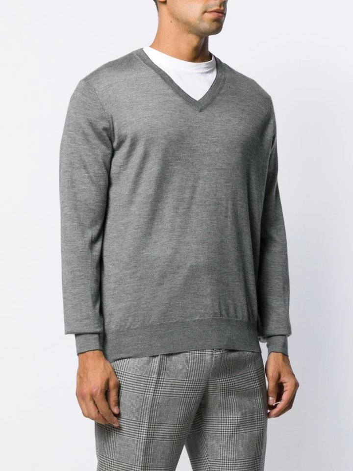 Brunello Cucinelli Pull à col v gris - Lothaire boutiques (7036969058469)
