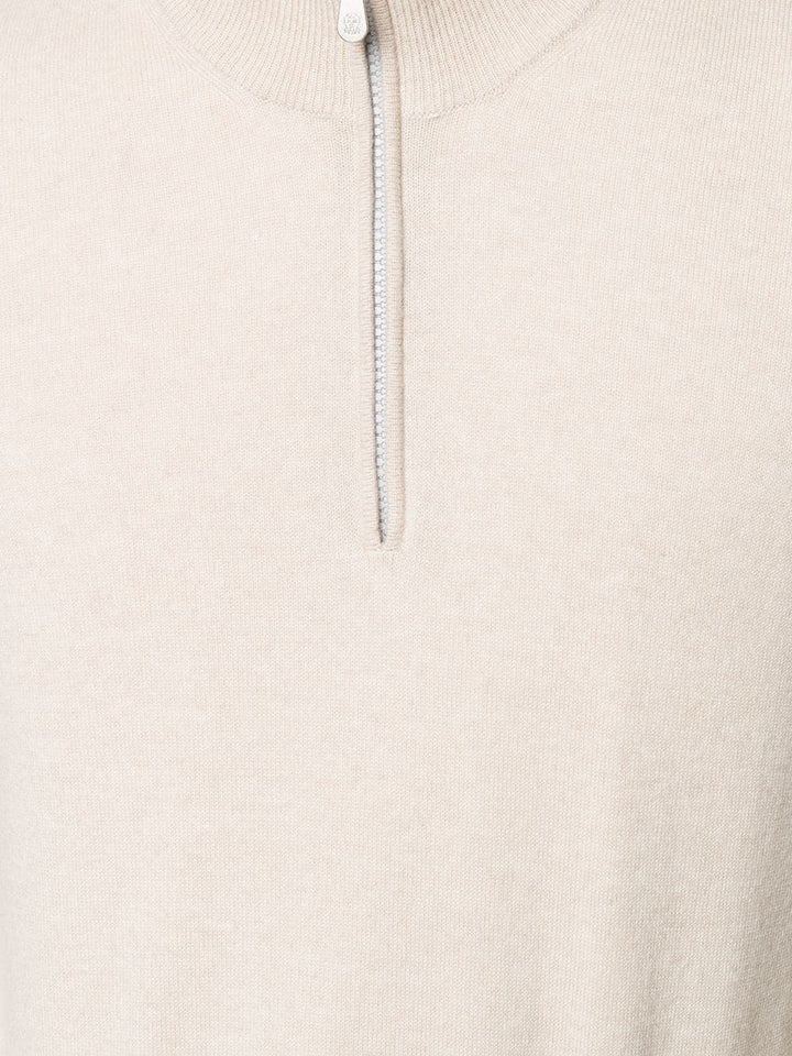 Brunello Cucinelli Pull cachemire beige col V - Lothaire