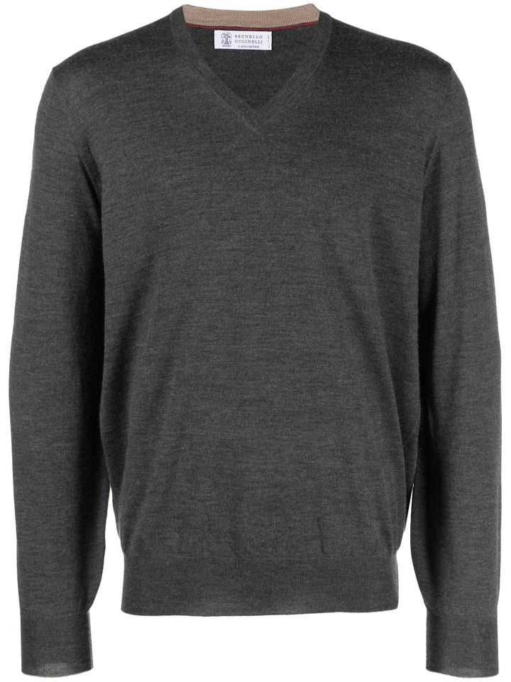 Brunello Cucinelli Pull gris col V - Lothaire
