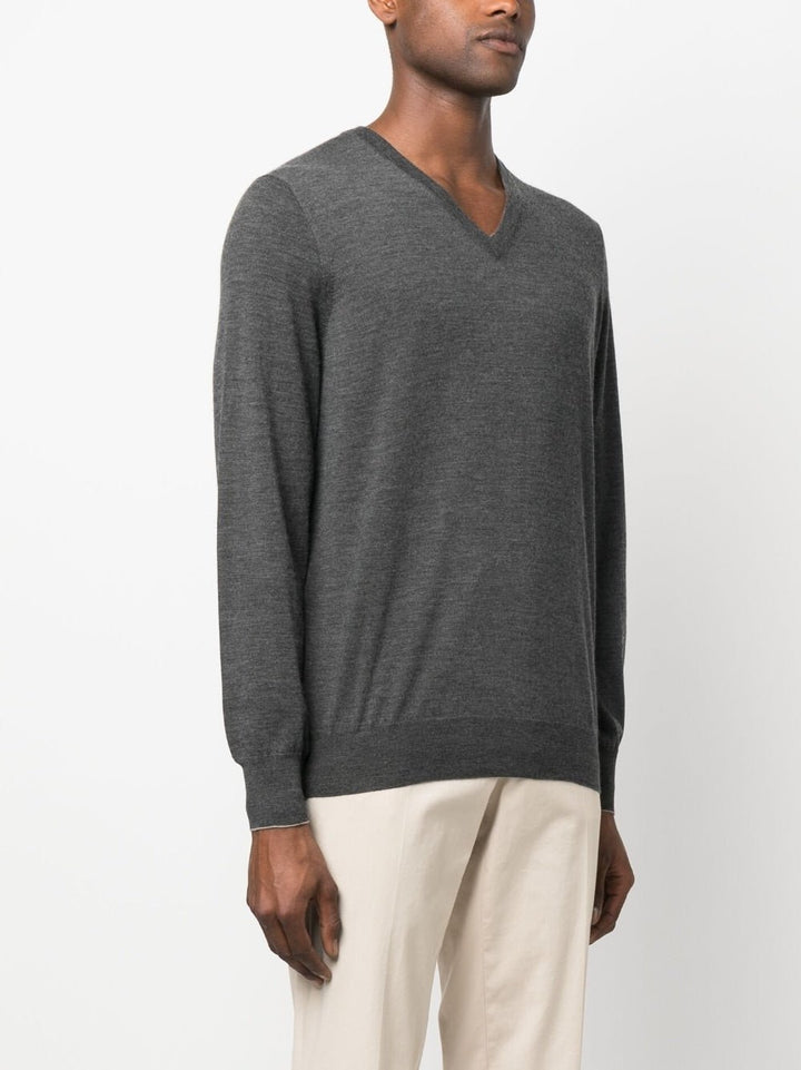 Brunello Cucinelli Pull gris col V - Lothaire