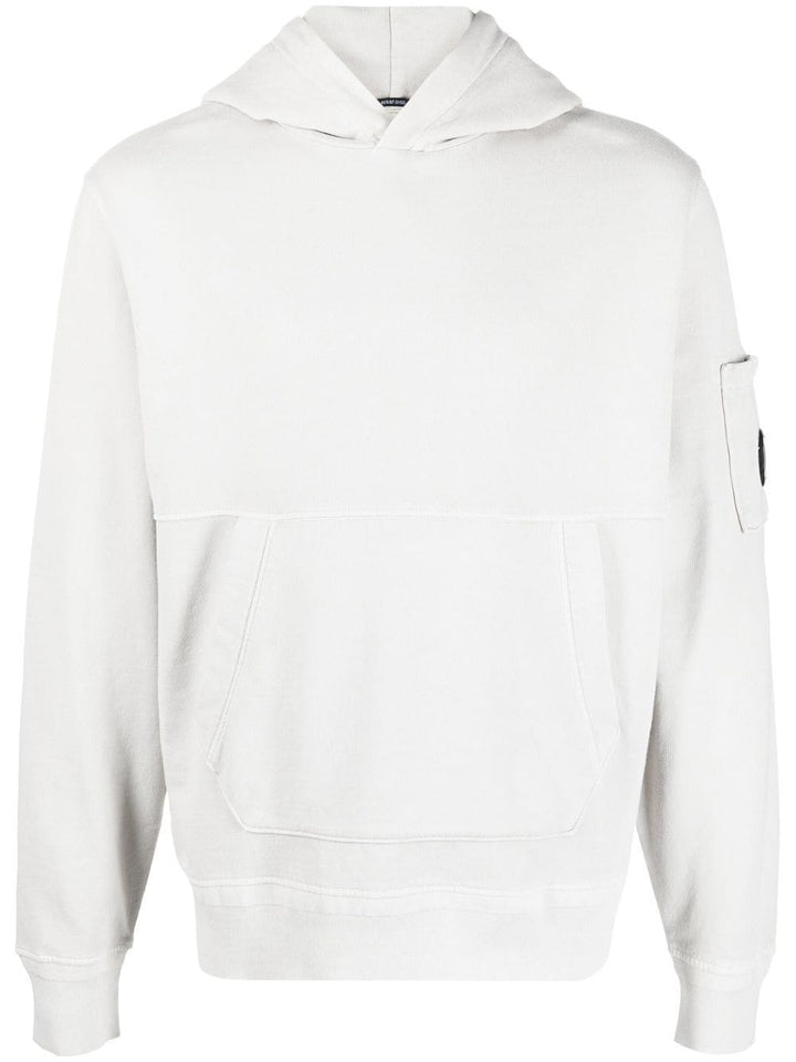 C.P Company Cotton Fleece Logo Hoodie Flint Grey - Lothaire