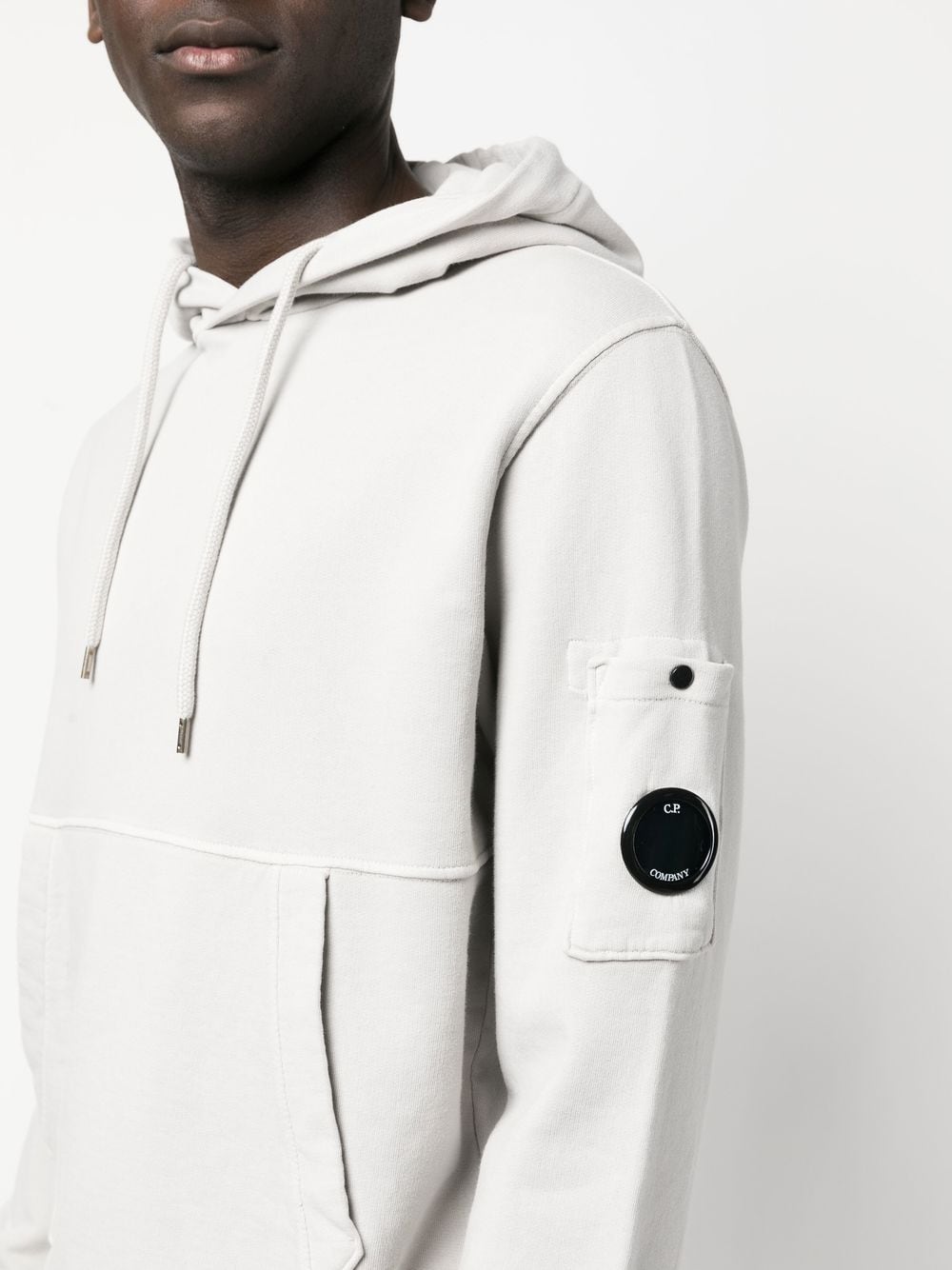 C.P Company Cotton Fleece Logo Hoodie Flint Grey - Lothaire
