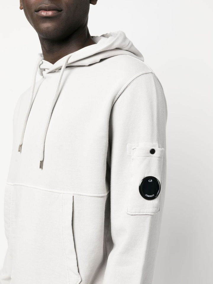 C.P Company Cotton Fleece Logo Hoodie Flint Grey - Lothaire