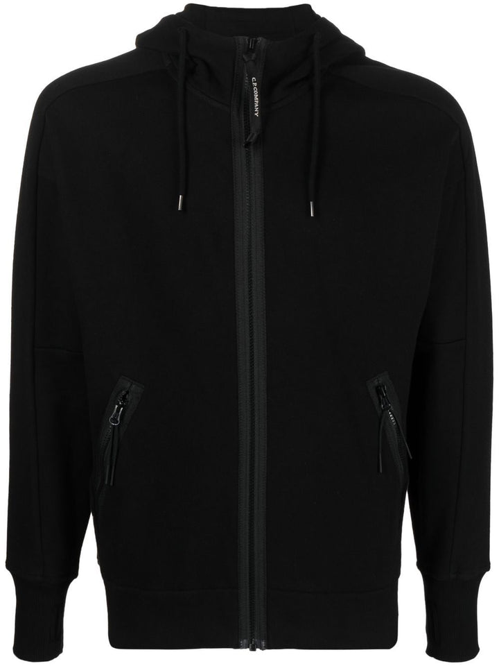 C.P Company Diagonal Raised Fleece Goggle Hoodie Black - Lothaire