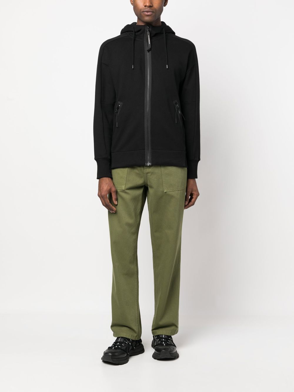 C.P Company Diagonal Raised Fleece Goggle Hoodie Black - Lothaire