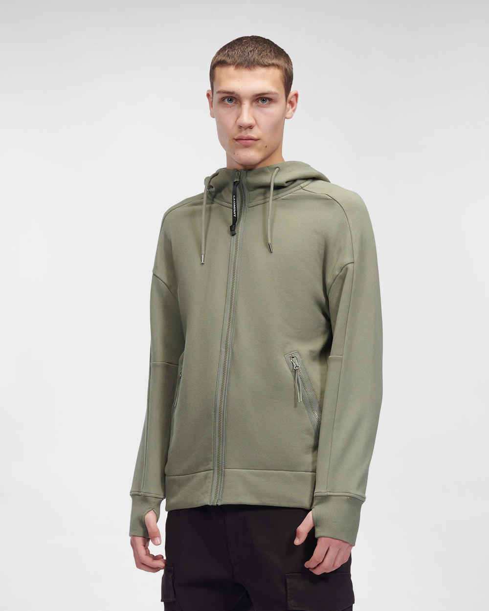 C.P Company Diagonal Raised Fleece Goggle Hoodie Bronze green - Lothaire
