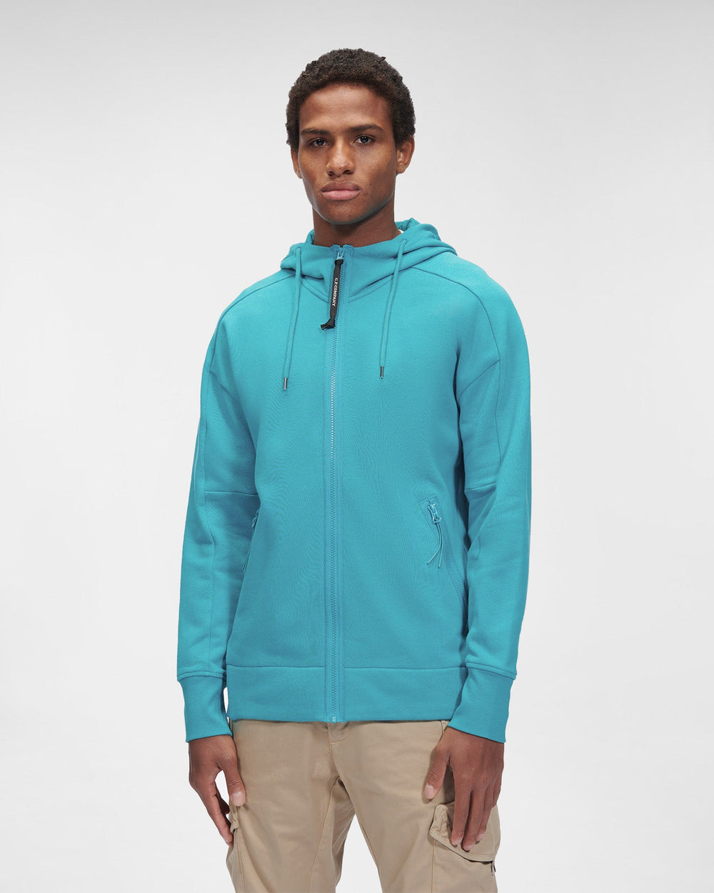 C.P Company Diagonal Raised Fleece Goggle Hoodie Frosty spruce - Lothaire