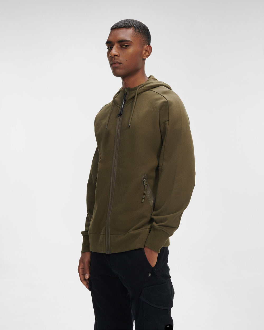 C.P Company Diagonal Raised Fleece Goggle Hoodie Ivy Green - Lothaire