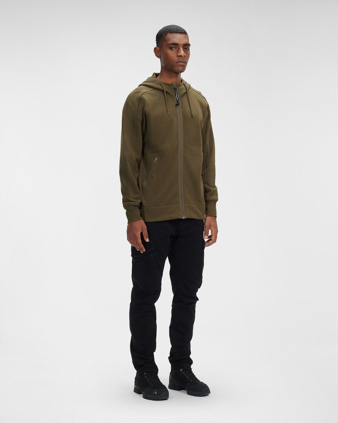 C.P Company Diagonal Raised Fleece Goggle Hoodie Ivy Green - Lothaire