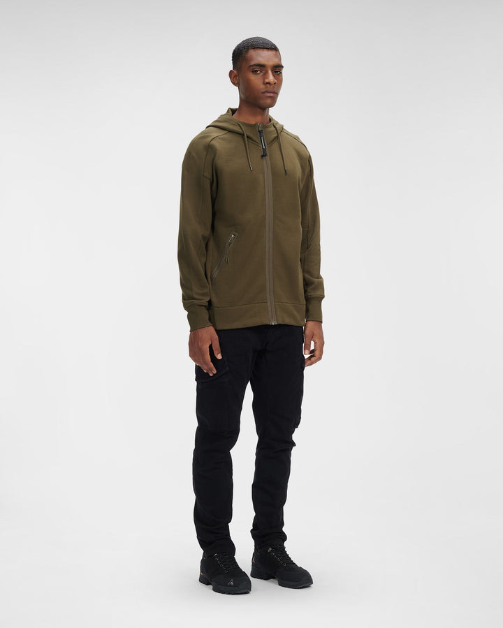 C.P Company Diagonal Raised Fleece Goggle Hoodie Ivy Green - Lothaire