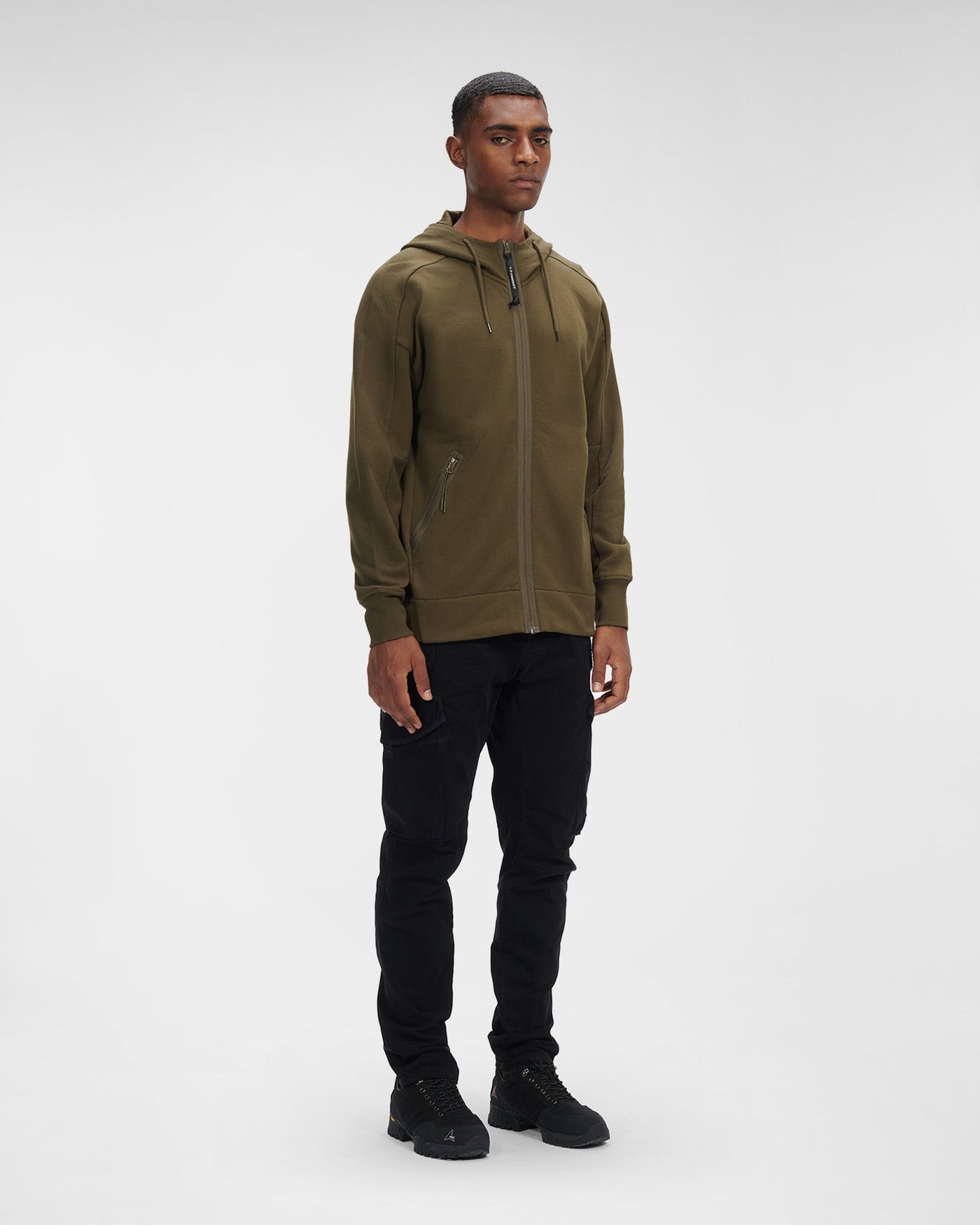 C.P Company Diagonal Raised Fleece Goggle Hoodie Ivy Green - Lothaire