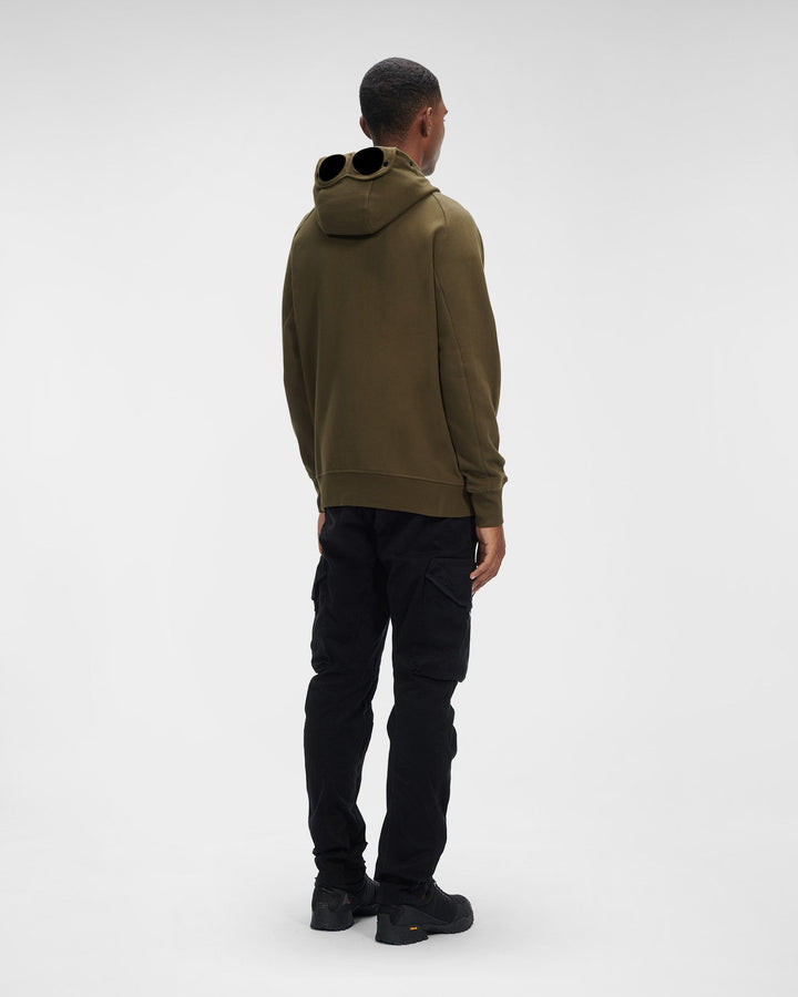 C.P Company Diagonal Raised Fleece Goggle Hoodie Ivy Green - Lothaire