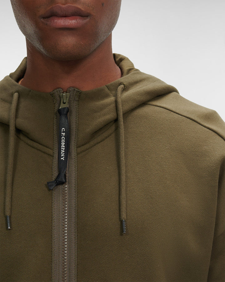 C.P Company Diagonal Raised Fleece Goggle Hoodie Ivy Green - Lothaire