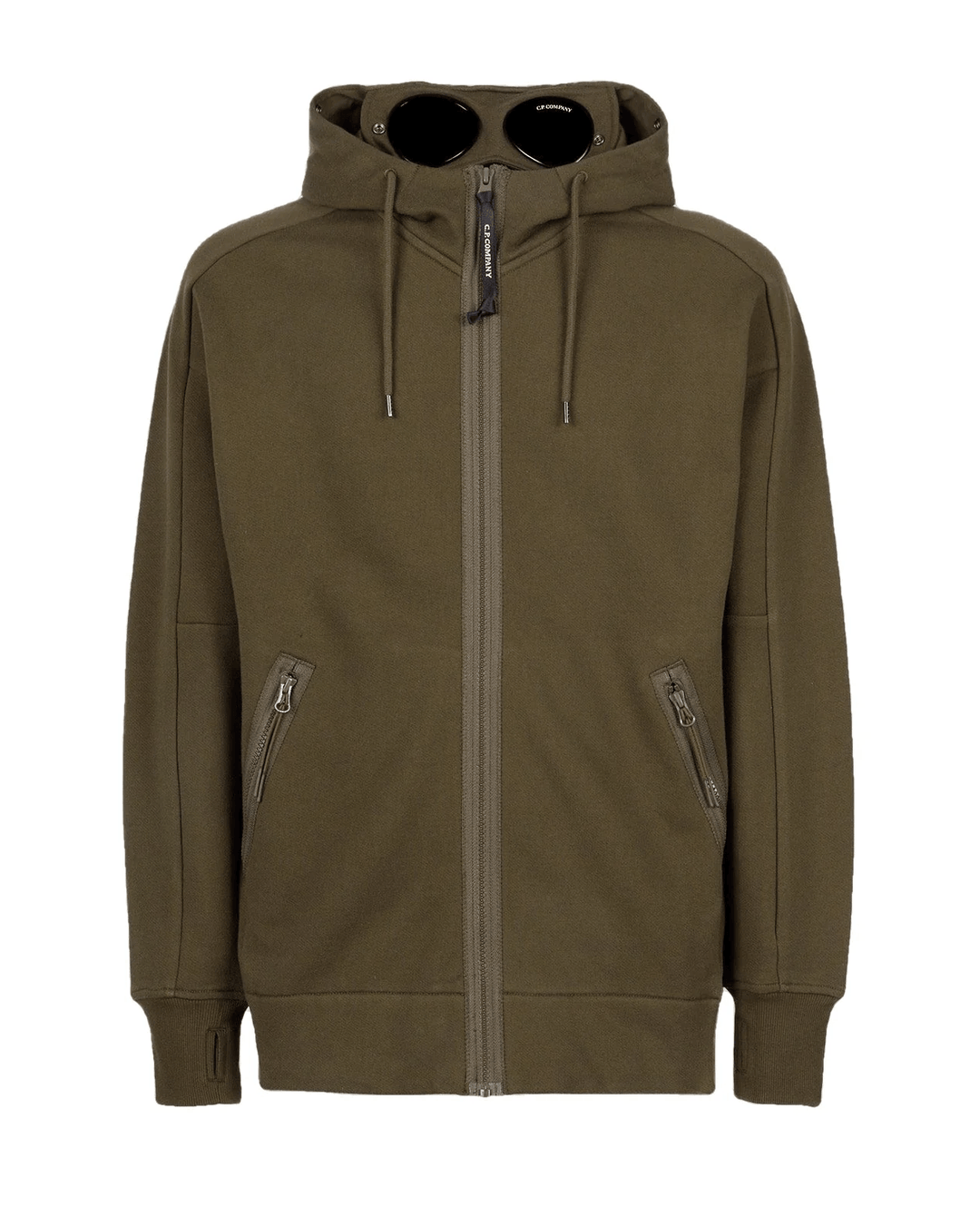 C.P Company Diagonal Raised Fleece Goggle Hoodie Ivy Green - Lothaire