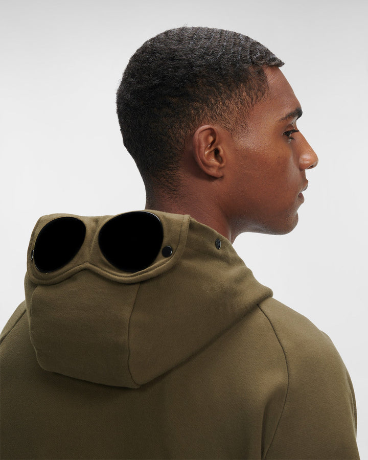 C.P Company Diagonal Raised Fleece Goggle Hoodie Ivy Green - Lothaire