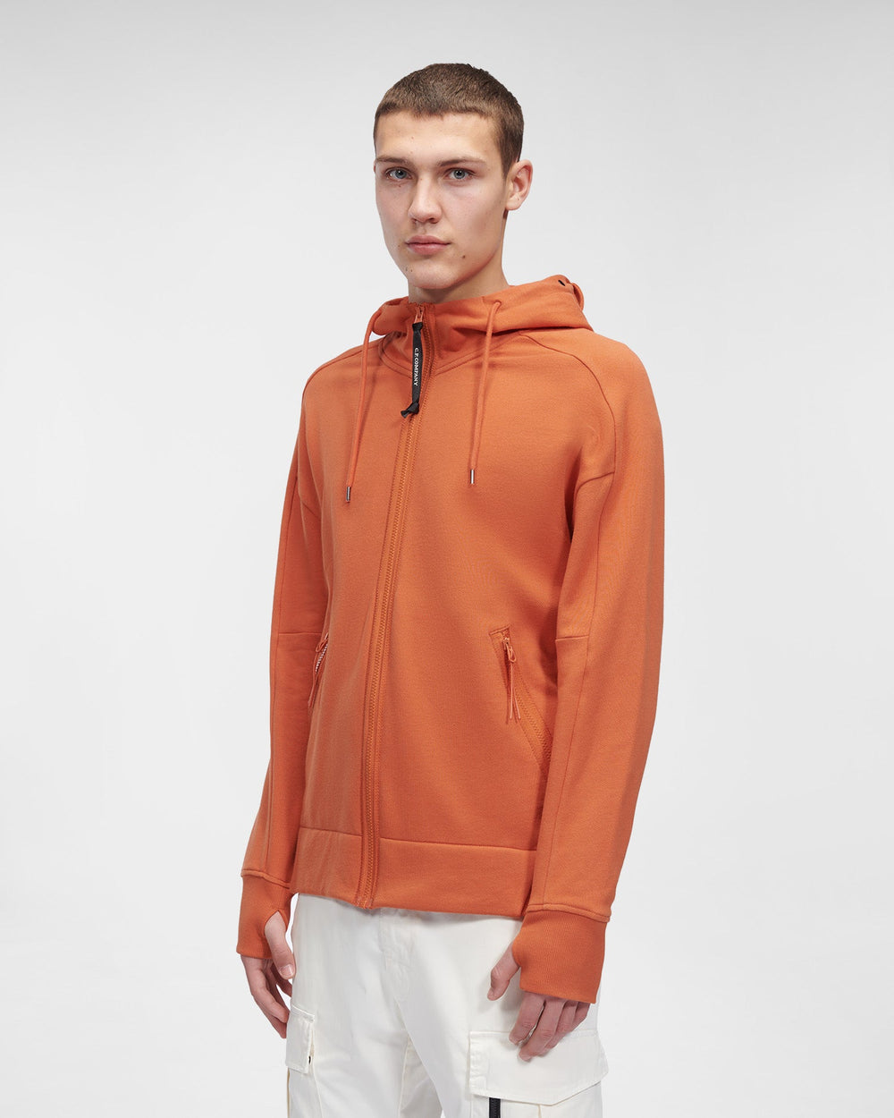 C.P Company Diagonal Raised Fleece Goggle Hoodie Orange - Lothaire