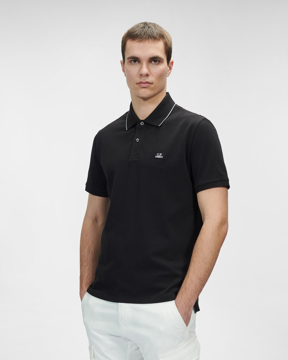 C.P. COMPANY -Polo Black Stretch Piquet Striped - Lothaire
