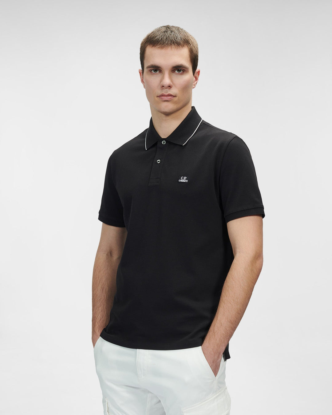 C.P. COMPANY -Polo Black Stretch Piquet Striped - Lothaire