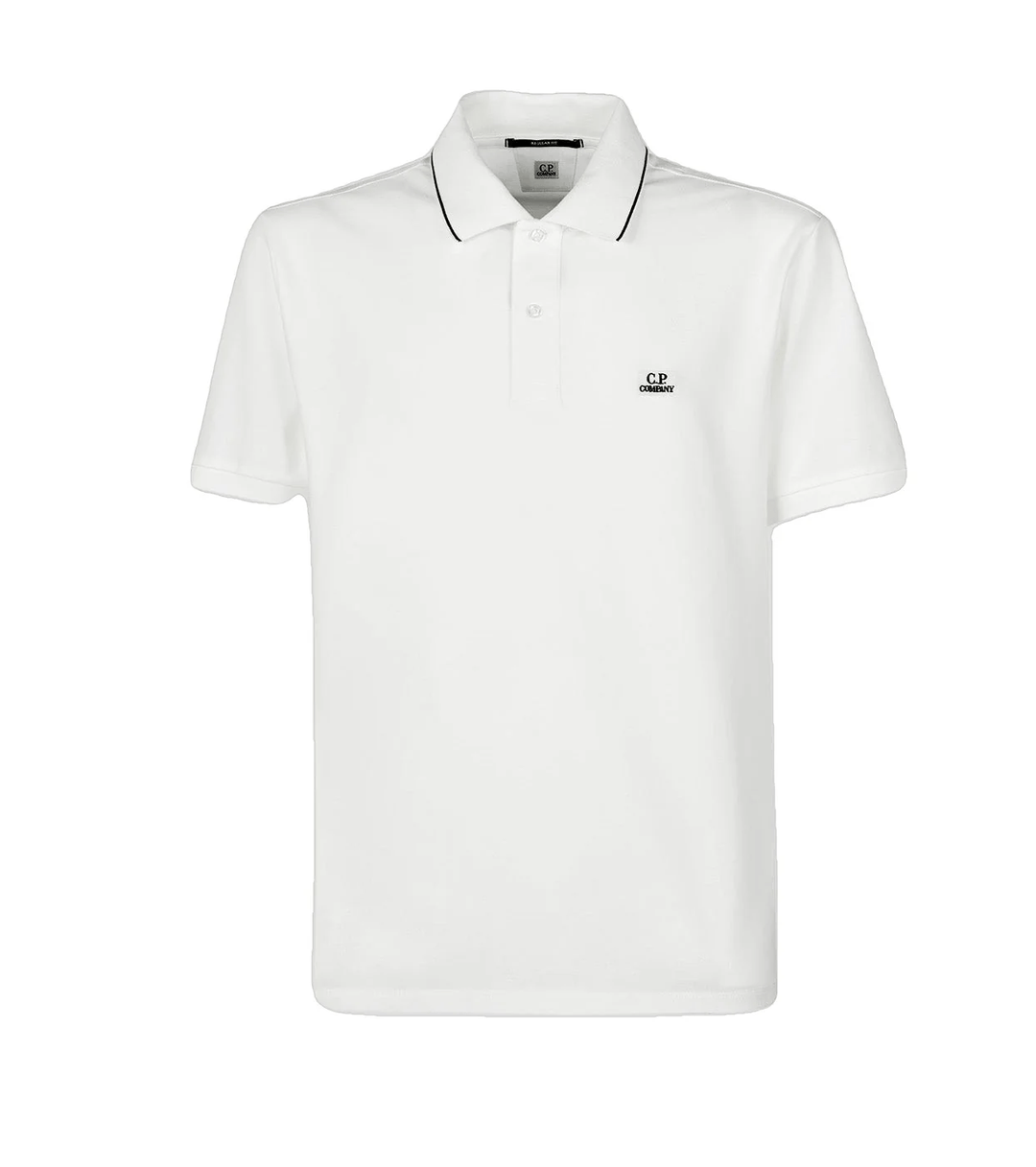 C.P. COMPANY -Polo White Stretch Piquet Striped - Lothaire
