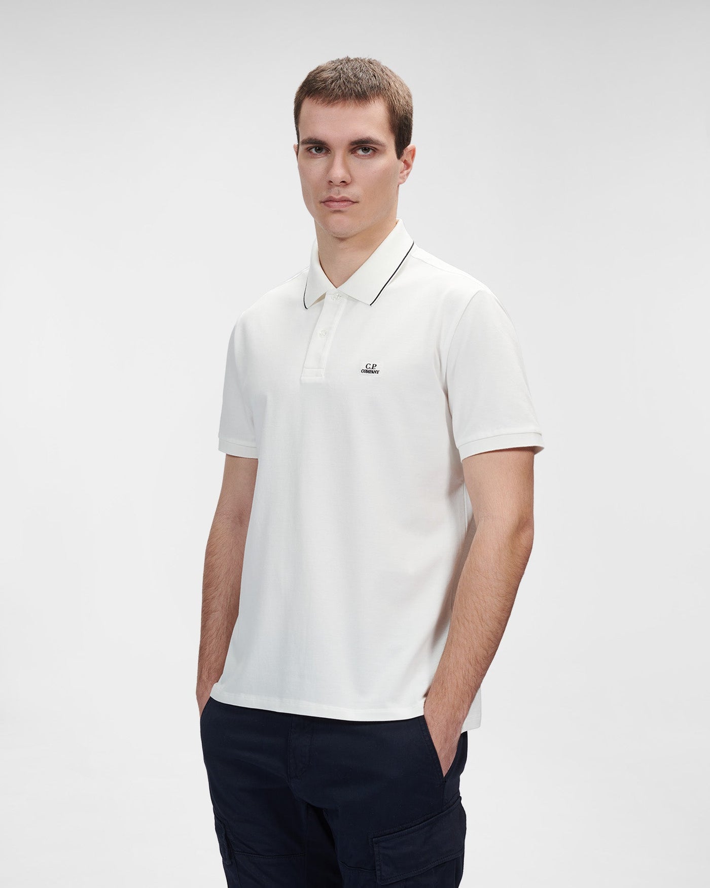 C.P. Company -Polo White Stretch Piquet Striped - Lothaire