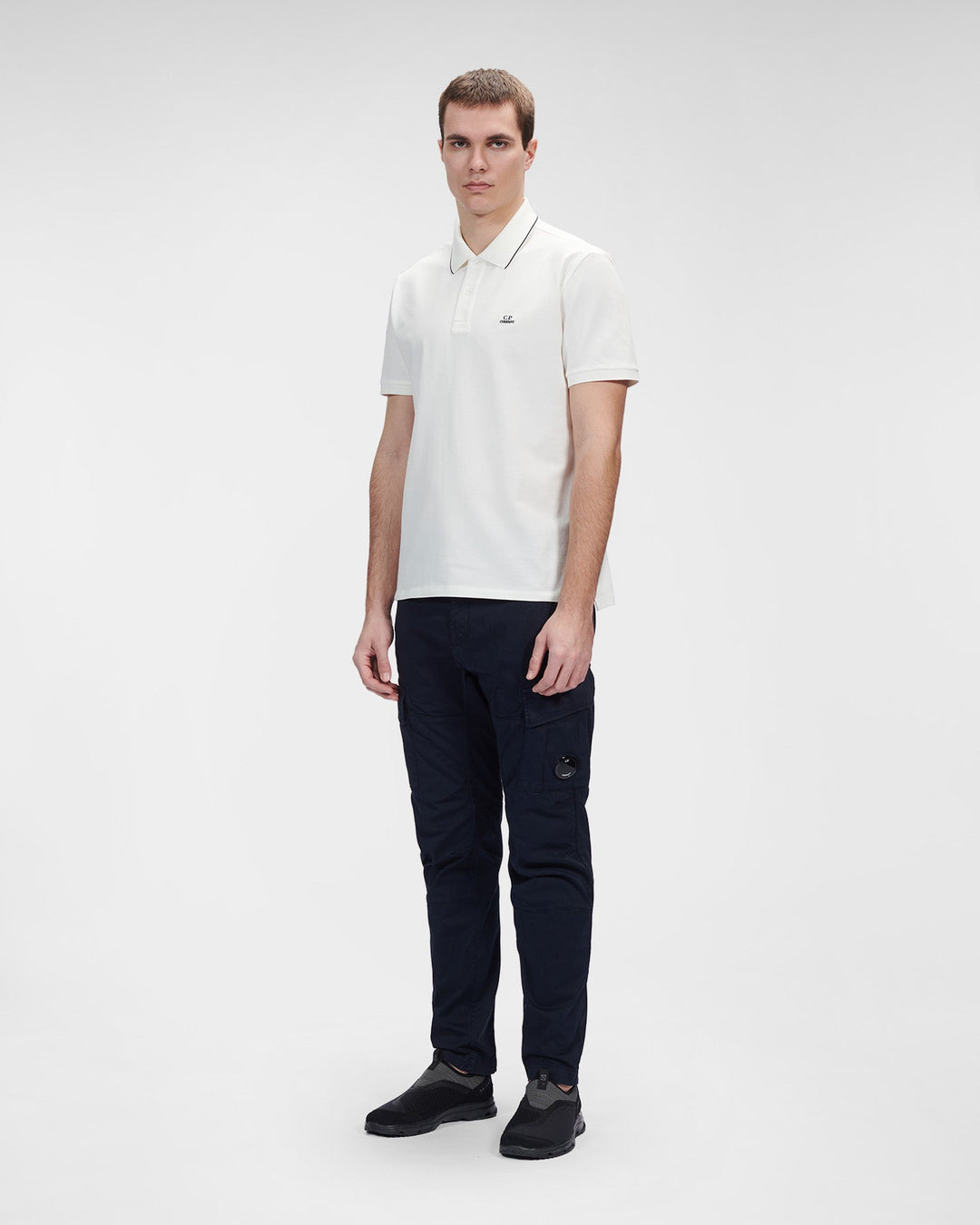 C.P. COMPANY -Polo White Stretch Piquet Striped - Lothaire