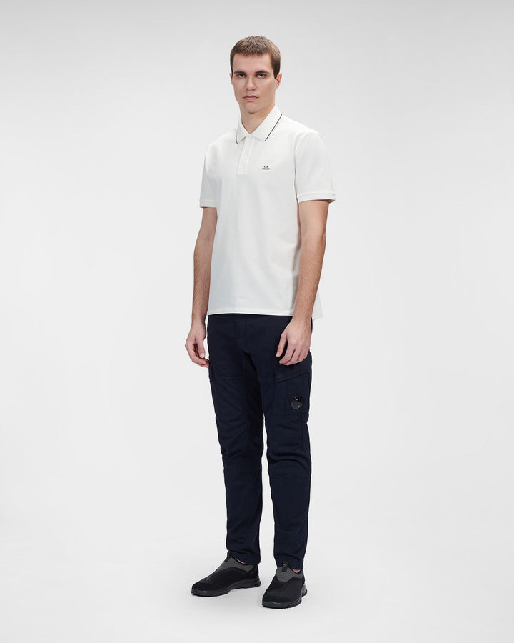 C.P. COMPANY -Polo White Stretch Piquet Striped - Lothaire