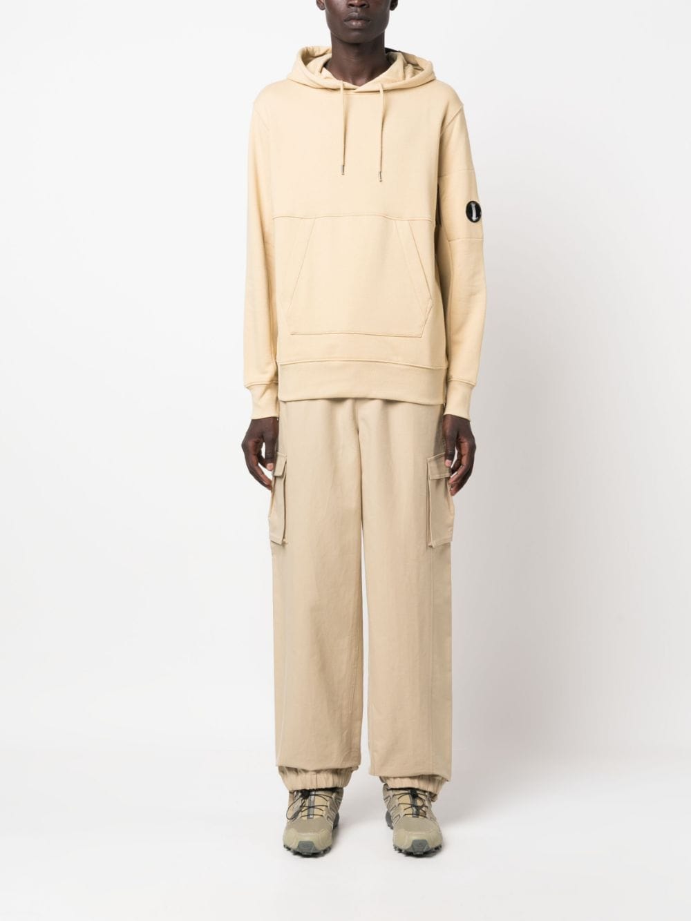 CP Company Sweat à capuche beige Diagonal raised fleece Classic - Lothaire