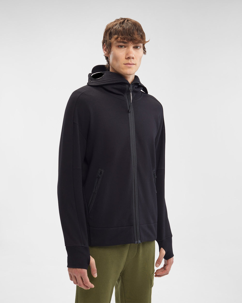 C.P Company Sweat à capuche zippé Diagonal Raised Fleece Goggle Black - Lothaire