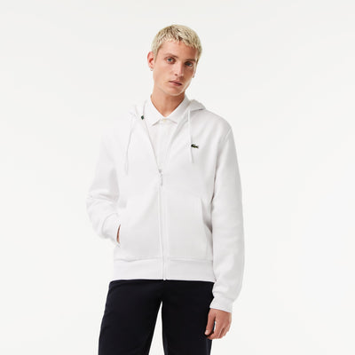 Lacoste Sweatshirt à capuche zippé blanc en molleton - Lothaire