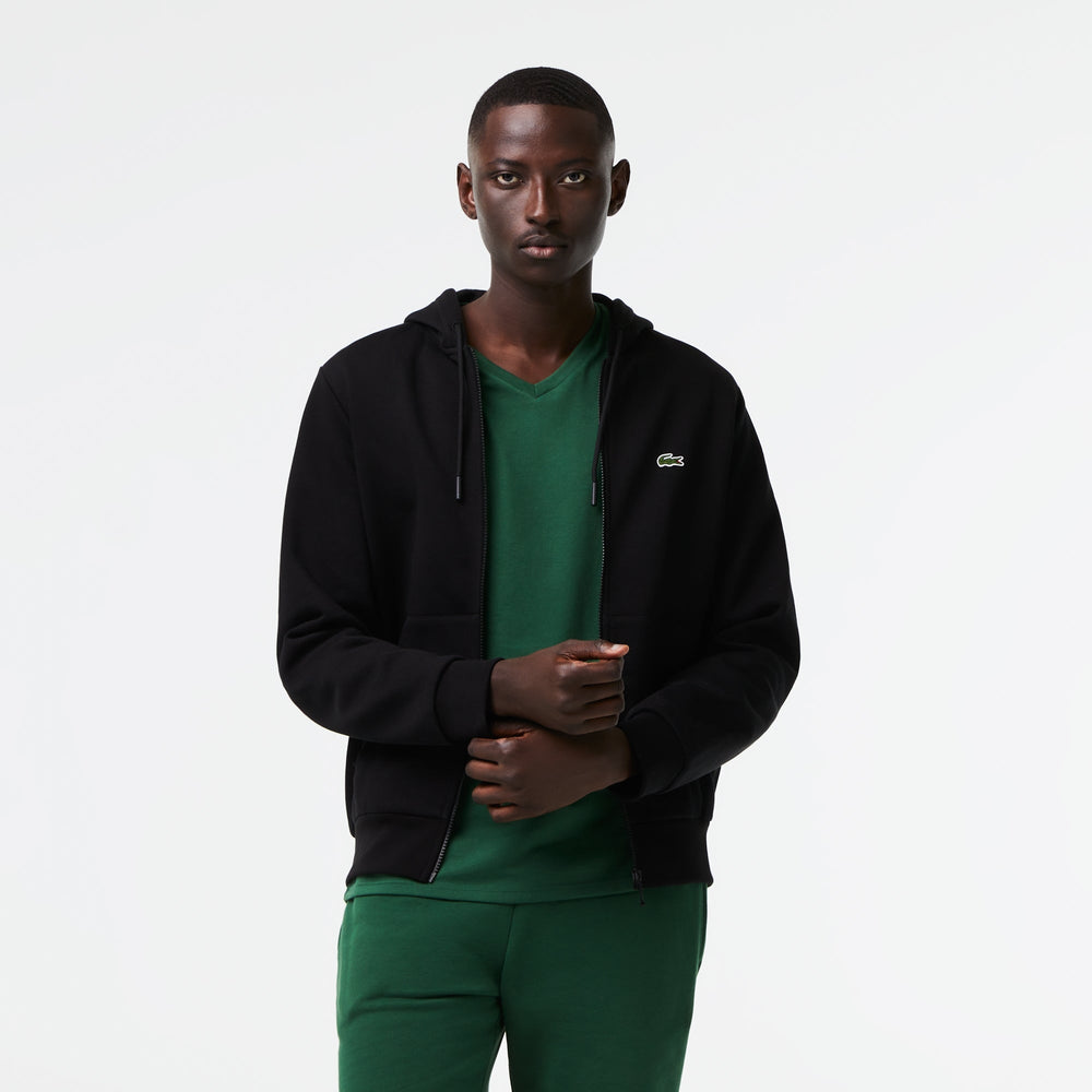 Lacoste Sweatshirt à capuche zippé noir en molleton - Lothaire