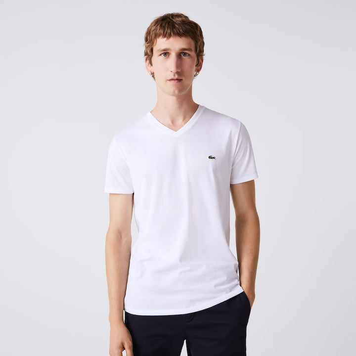Lacoste T-shirt col V Blanc pima uni - Lothaire