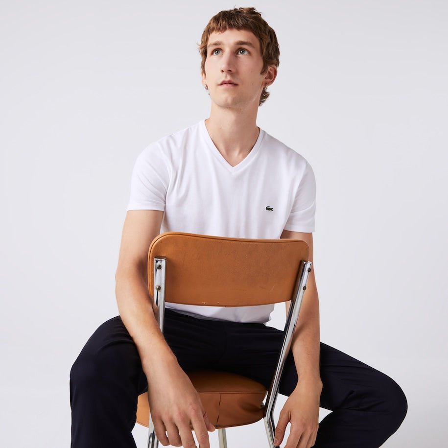 Lacoste T-shirt col V Blanc pima uni - Lothaire