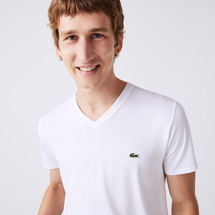 Lacoste T-shirt col V Blanc pima uni - Lothaire