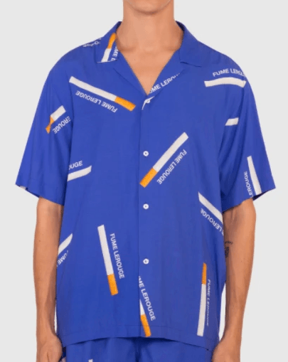 Leandre Lerouge - Chemise bleue à imprimé "FUME LEROUGE" - Lothaire boutiques (5931601330341)