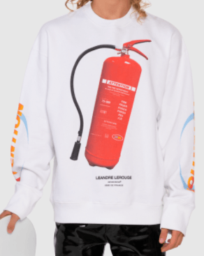 Leandre Lerouge - Sweatshirt blanc avec imprimé "EXINCTEUR" ET "ATTENTION" - Lothaire boutiques (5935181955237)