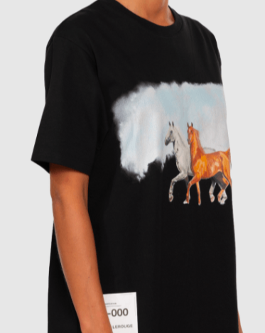 Leandre Lerouge - T-shirt noir imprimé "WILD HORSES" - Lothaire boutiques (5935556755621)