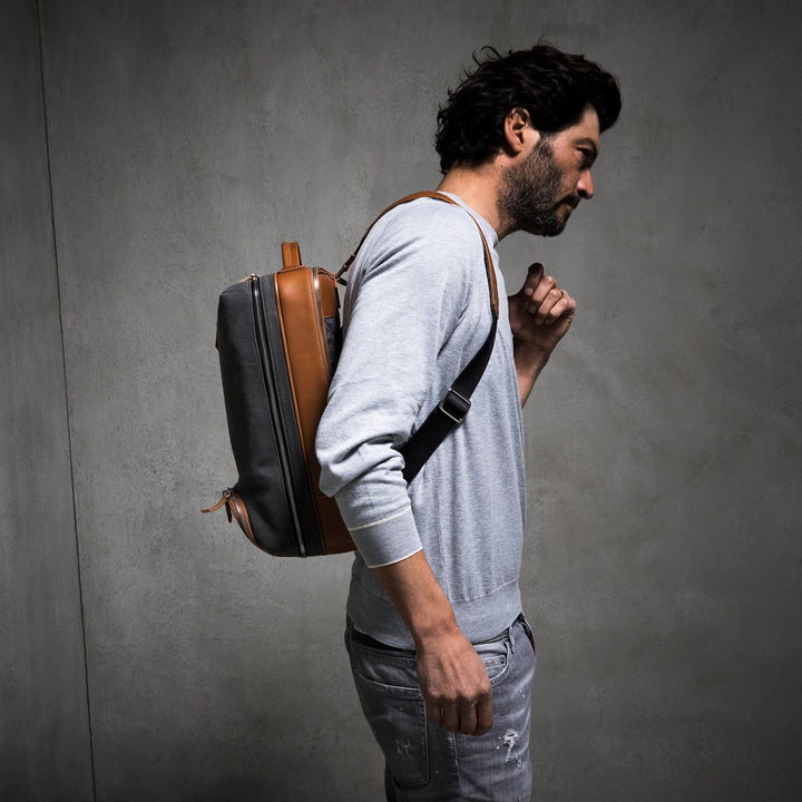 Lundi Paris Sac à dos 36 heures lundi | ANTOINE Gris & Cognac - Lothaire boutiques