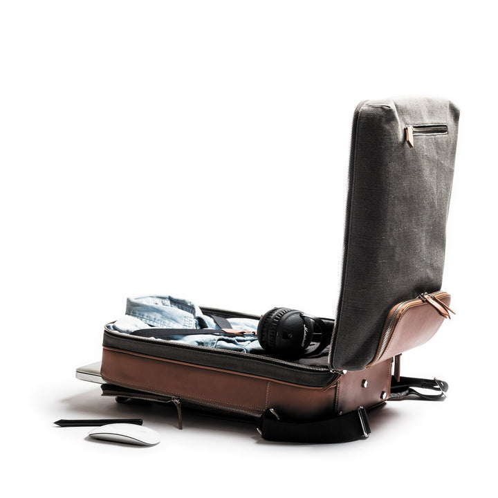 Lundi Paris Sac à dos 36 heures lundi | ANTOINE Gris & Cognac - Lothaire boutiques